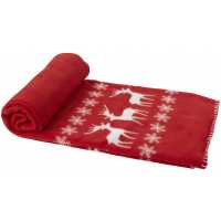 Aligarh - Červená / bílá - Měkká fleeceová deka s jelením vzorem a vzorkem sněhové… | reklamní Piknik