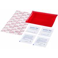 Shimla - Červená transparentní - Sada první pomoci -  4ks desinfekčních polštářků 5 x 5cm, a… | reklamní Lékárničky