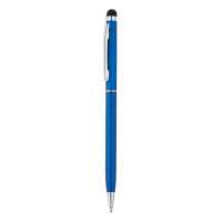 Thin  stylus pen - Modrá - 2 v 1. Hliníkové kuličkové pero a stylus. Černá náplň. | reklamní Kovové propisky