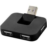 Gaia - Černá - USB hub se 4 porty.Hranatý USB se 4 porty a skládacím… | reklamní PC příslušenství