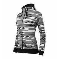 Camo Zipper - Šedá kamufláž - Dámská mikina vypasovaného střihu v moderních kamuflážových… | reklamní Mikiny