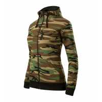 Camo Zipper - Hnědá kamufláž - Dámská mikina vypasovaného střihu v moderních kamuflážových… | reklamní Mikiny