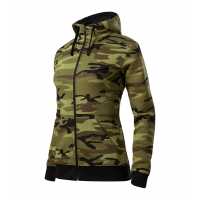 Camo Zipper - Zelená kamufláž - Dámská mikina vypasovaného střihu v moderních kamuflážových… | reklamní Mikiny