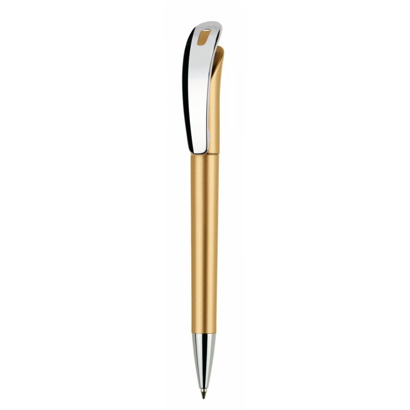 Focus Satin Metal Clip - Zlatá - Focus je elegantní kuličkové pero s tlačítkovým mechanismem… | reklamní Plastové propisky
