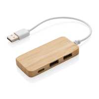 kweer - Hnědá - Bambusový USB hub s dvěmi USB A 2.0 a jedním USB C porty.… | reklamní Příslušenství k mobilům a tabletům