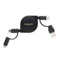 Iqui - Bílá - Svinovací nabíjecí kabel 6 v 1 s pouzdrem z recyklovaného… | reklamní Kabely napájecí a datové