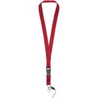 Sagan - Tmavě červená - Multifunkční lanyard s odepínací přezkou a s karabinkou a… | reklamní Šňůrky na krk