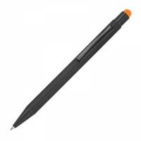 Black - Oranžová - Černé kovové kuličkové pero s pogumovaným povrchem pro… | reklamní Kovové propisky